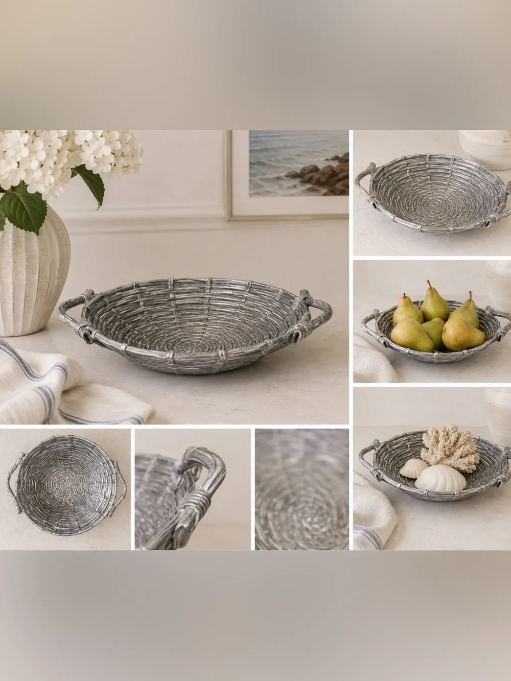 Mariposa Basket Serveware Woven Large Bowl Cast Aluminum